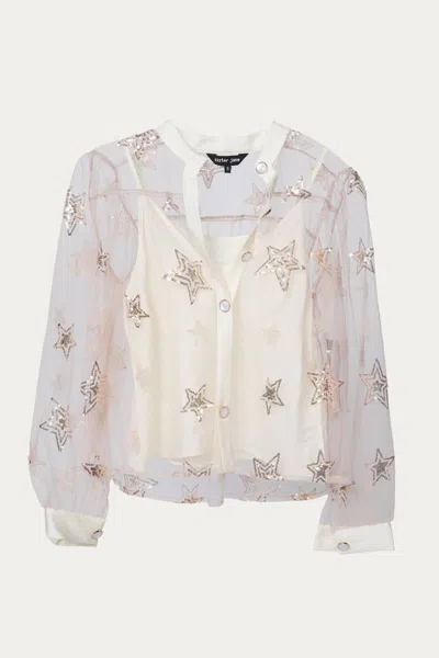 Sister Jane Star Burst Sequin Blouse In Blush Pink In Neutral