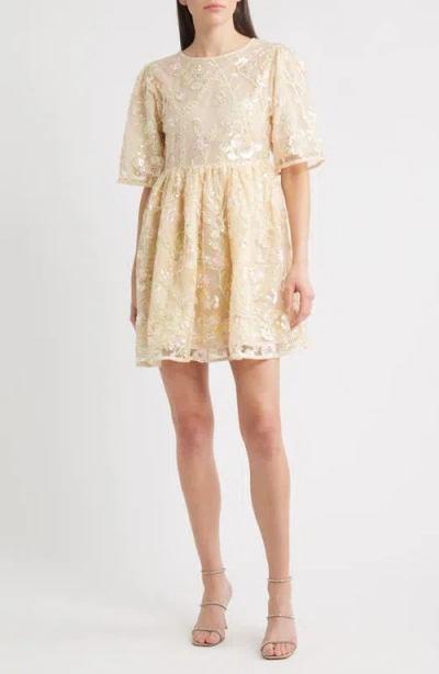 Sister Jane Sunrise Sequin Embellished Babydoll Dress In Neutral