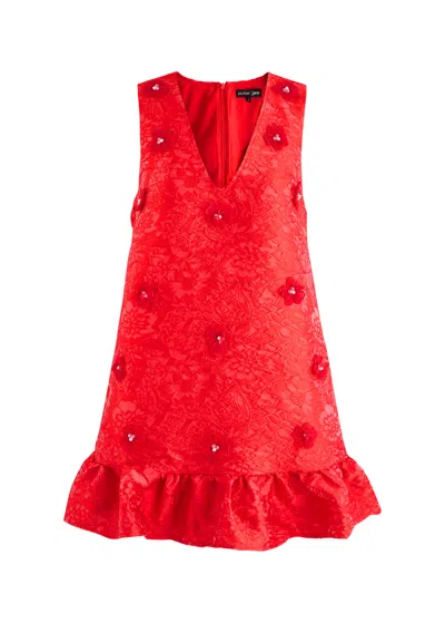 Sister Jane Floral Embellished Jacquard Mini Dress In Cherry Red