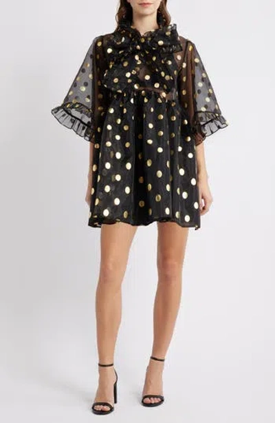 Sister Jane Swing Spot Organza Babydoll Minidress In Animal Print