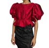 Sister Jane Tate Rose Floral-jacquard Top In Red