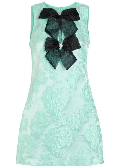 Sister Jane Waters Edge Bow-appliquéd Cloqué Mini Dress In Blue