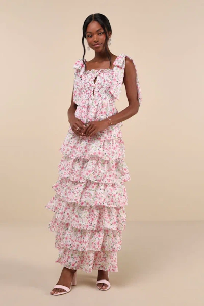 Sister Jane Wild Hearts Ivory Multi Floral Smocked Tie-strap Tank Top