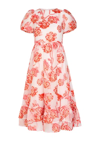 Sister Jane Willa Floral-jacquard Organza Midi Dress In Burgundy