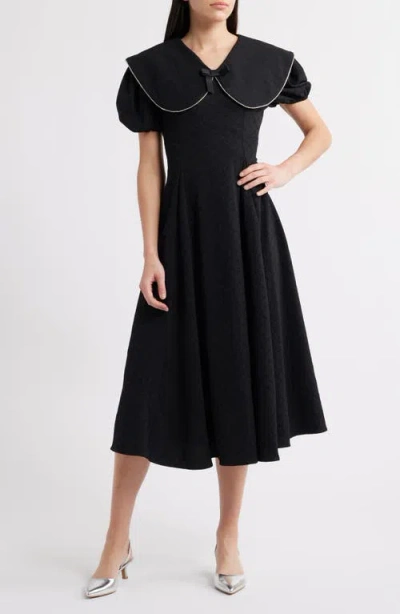 Sister Jane Windward Puff Sleeve Midi Dress In Black