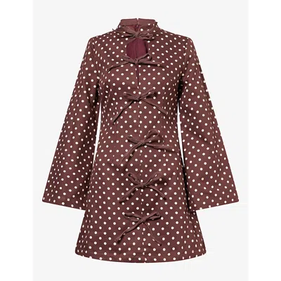 Sister Jane Womens Arles Dot-print Cotton Mini Dress Chocolate Brown