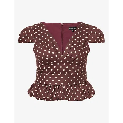 Sister Jane Womens Arles Dot-print Cotton Top Chocolate Brown