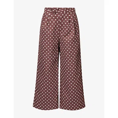 Sister Jane Womens Arles Dot-print Cotton Trousers Chocolate Brown