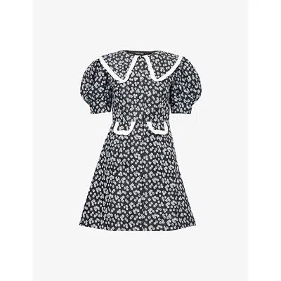 Sister Jane Womens Black Ditsy Balloon-sleeves Woven Mini Dress Xs