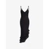 Sister Jane Womens Black Forget Me Not Asymmetric Woven Midi Dress
