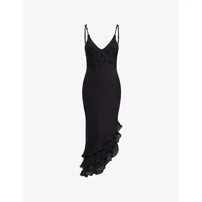 Sister Jane Womens Black Forget Me Not Asymmetric Woven Midi Dress