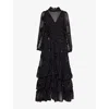 Sister Jane Womens Black Gala Sequin-flower Woven Maxi Dress In Black