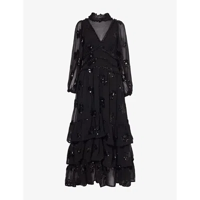 Sister Jane Womens Black Gala Sequin-flower Woven Maxi Dress