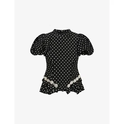 Sister Jane Womens Black Scene Spot Woven Top Xs