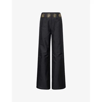 Sister Jane Womens Black Sol De Noche Wide-leg Woven Trousers