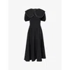 Sister Jane Womens Black Windward Embellished-trim Woven Midi Dress