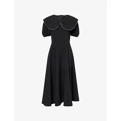 Sister Jane Womens Black Windward Embellished-trim Woven Midi Dress