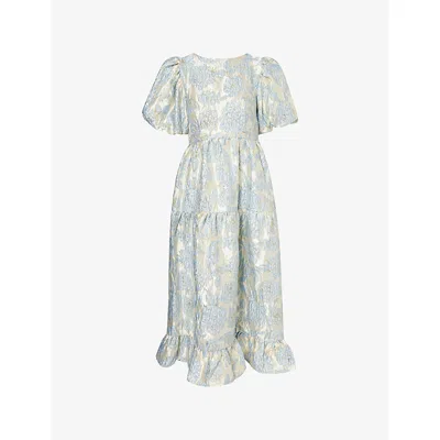 Sister Jane Womens Blizzard Blue Bluebell Jacquard Satin Midi Dress In Multi