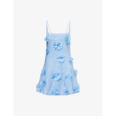 Sister Jane Womens Blue Blooming Sleeveless Jacquard Mini Dress Xs