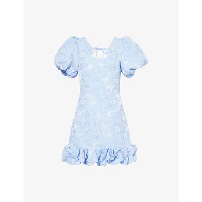 Sister Jane Womens Blue Marlin Floral-jacquard Woven Mini Dress