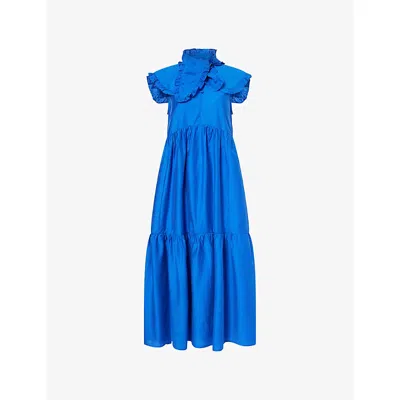 Sister Jane Womens Blue Tide Whisper Sleeveless Woven Midi Dress