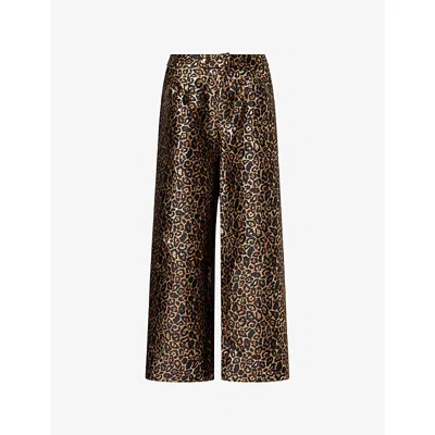 Sister Jane Womens Brown Cherie Leopard-print Wide-leg Woven Trousers Xs