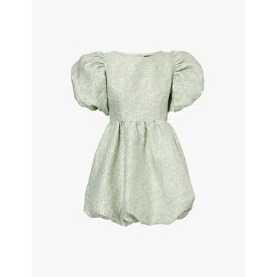 Sister Jane Womens Edan Edan Puff-sleeve Woven Mini Dress In Green