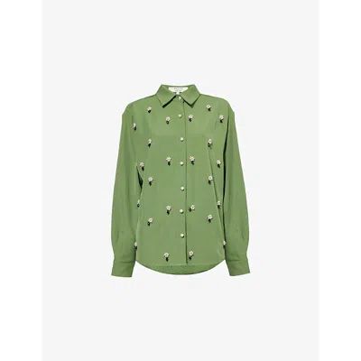 Sister Jane Womens  Formosa Bead-embellished Stretch-woven Shirt In Green