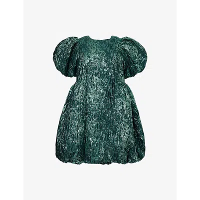 Sister Jane Womens Green Potion Puff-sleeve Woven Mini Dress