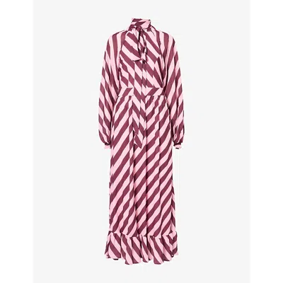 Sister Jane Womens Menton Striped Woven Maxi Dress Burgundy, Pink