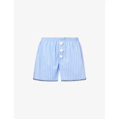 Sister Jane Womens Oxford Blue Isak Striped Cotton-blend Shorts Xs