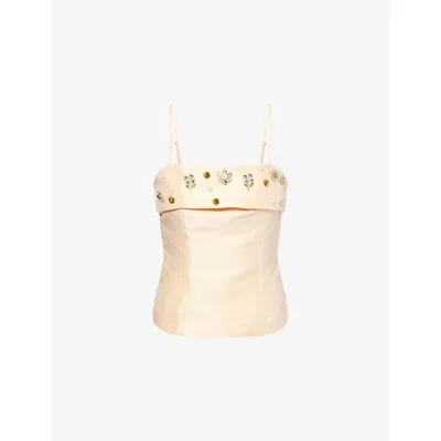 Sister Jane Womens Pale Apricot Alma Jewel-embellished Satin Top In White