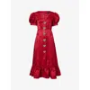 Sister Jane Womens Red Carnival Hearts Floral-jacquard Woven Midi Dress In Red