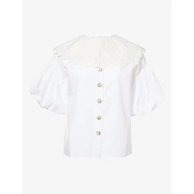 Sister Jane Womens  Lumiere Open Cut-work-collar Cotton Blouse In White