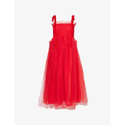 Sister Jane Womens Tulle Flared Woven Midi Dress In Red