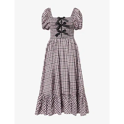 Sister Jane Womens Vence Bow Shirred Woven Maxi Dress Baby Pink, Black Xs