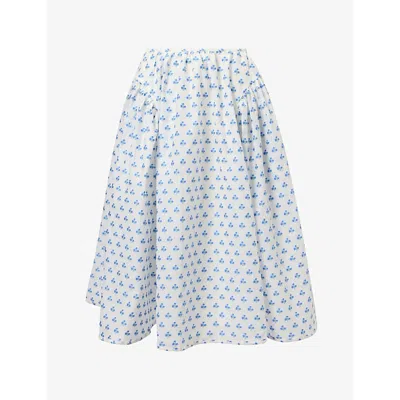 Sister Jane Womens White & Blue Sea Salt Jacquard Cotton-blend Midi Skirt In Multi