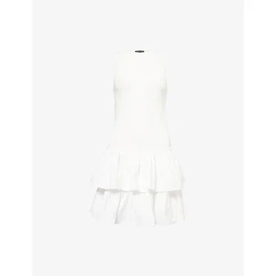 Sister Jane Womens White Ruffled Sleeveless Stretch-woven Mini Dress Xs