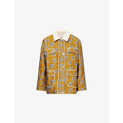 Sister Jane Womens Yellow Honey Jacquard Woven Jacket Xs In Brown