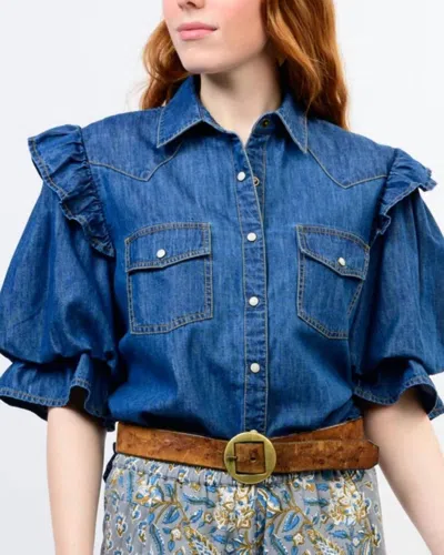 Sister Mary Annie Denim Top In Indigo In Blue