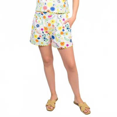 Sister Mary Flores Scallop Hem Shorts In White Multi