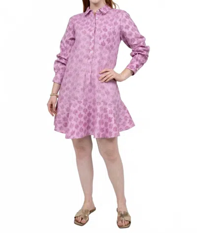 Sister Mary Linen Print Shirt Dress In Lilac Berry In Purple