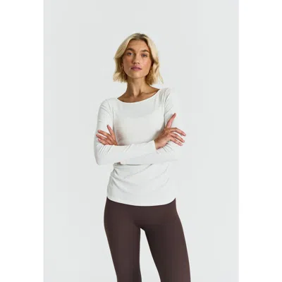 Sisterly Tribe Ribbed Long Sleeve Top In Off White