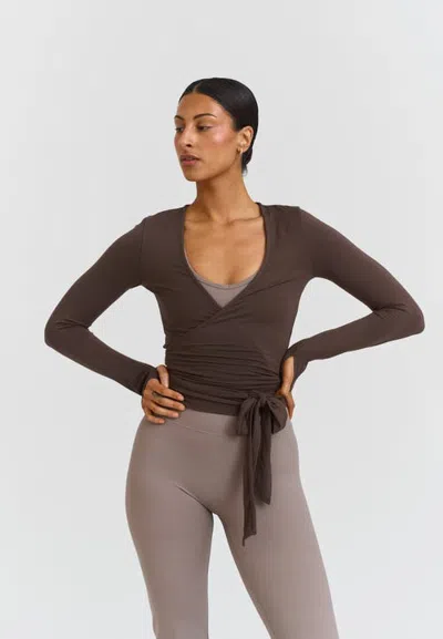 Sisterly Tribe Soft Ballet Wrap Top In Espresso