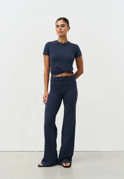 Sisterly Tribe Soft Cotton Foldover Pants In Navy