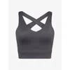 Sisterly Tribe Womens Asphalt Grey Softsculpt V-neck Cross-back Sports Bra In Blue