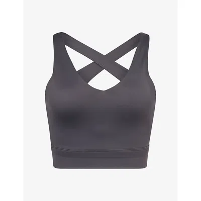 Sisterly Tribe Womens Asphalt Grey Softsculpt V-neck Cross-back Sports Bra In Blue