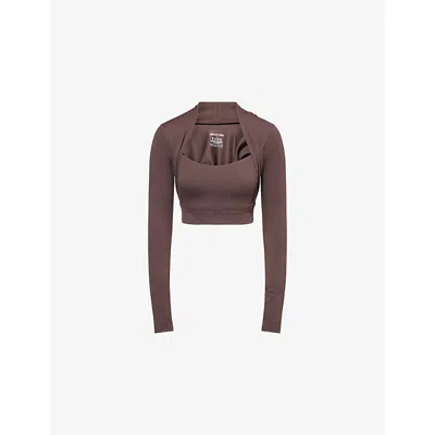 Sisterly Tribe Womens Espresso Softsculpt Bolero Long-sleeve Jersey Top In Brown
