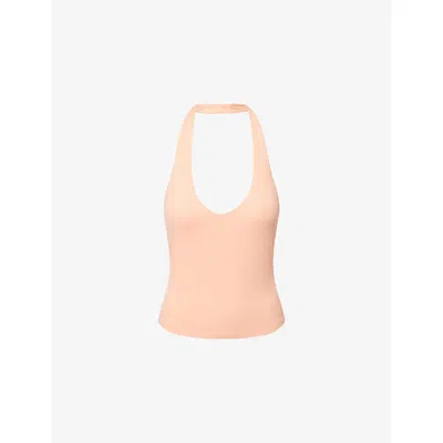 Sisterly Tribe Womens Halterneck Logo Stretch-jersey Top Peach