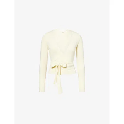 Sisterly Tribe Womens Lemonade Soft Ballet Stretch-jersey Wrap Top In Yellow